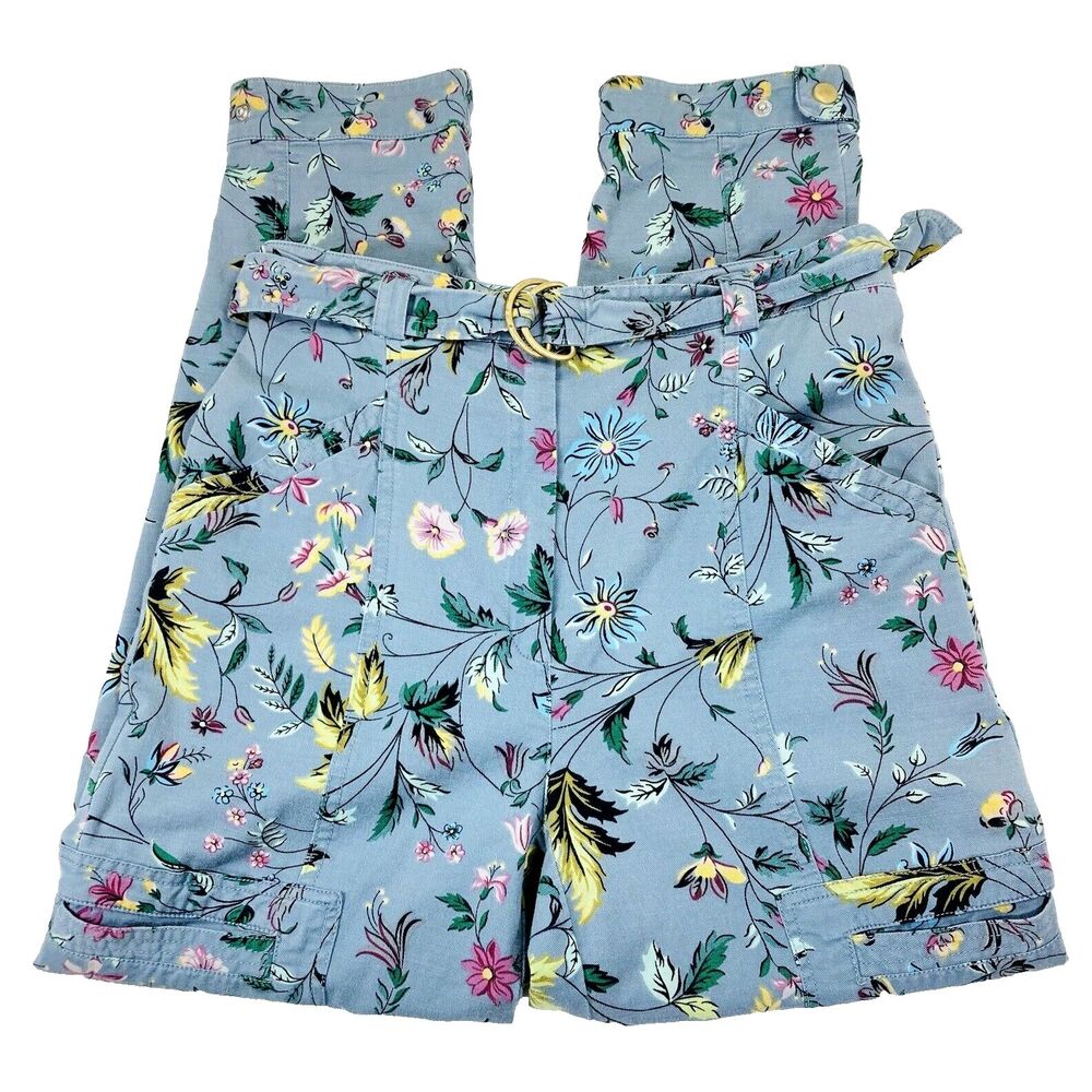 Anthropologie Pants Ankle Crop Victoria Floral Blue Size 0 High Waist